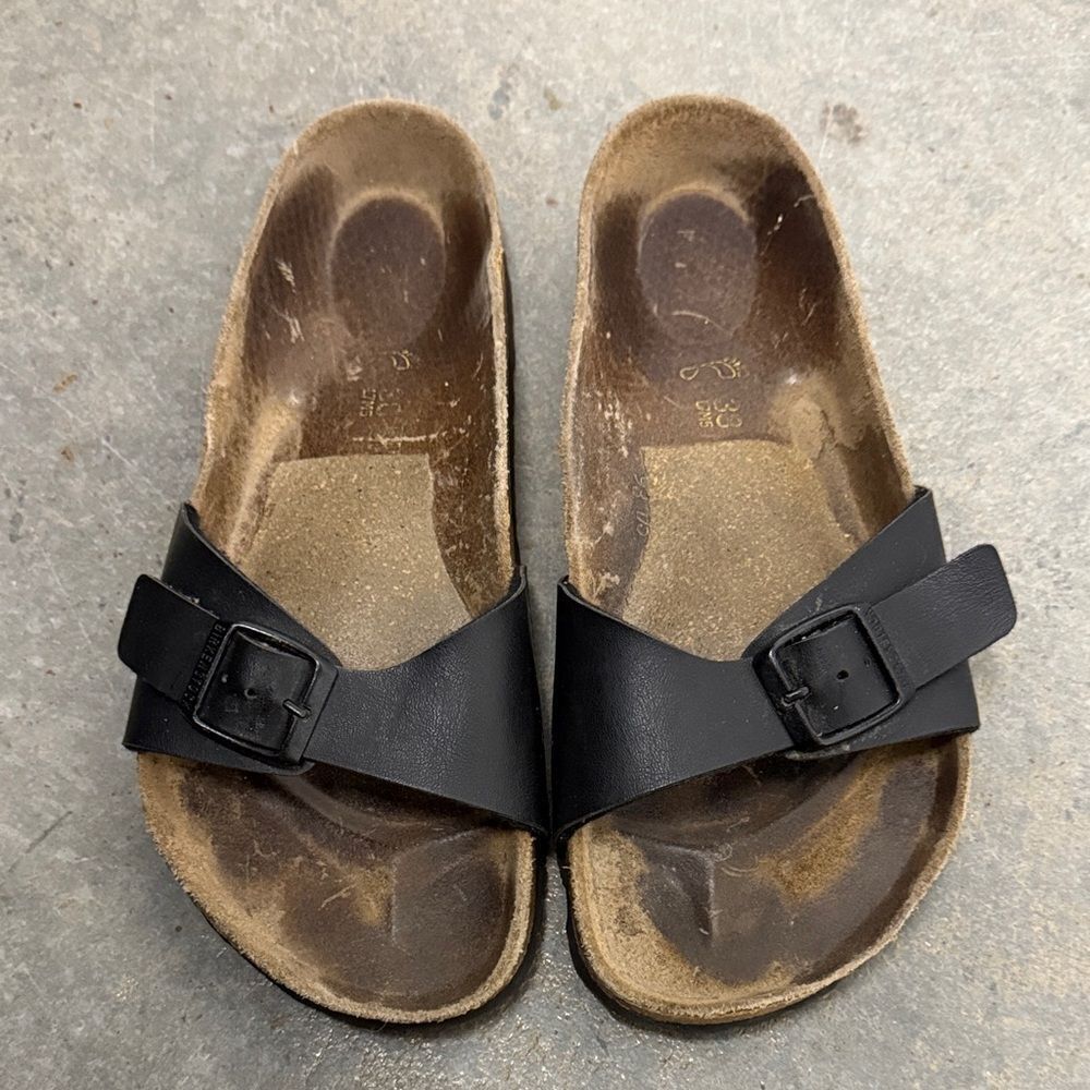 Birkenstock Black Leather Slip-On Sandals